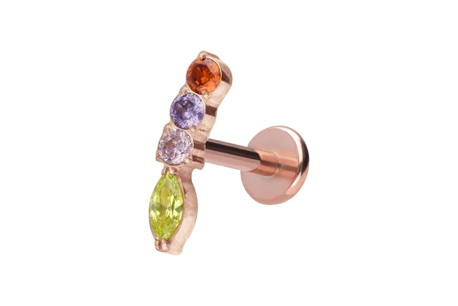 Titan Labret Piercing mit Push Fit BUNTER KRISTALLBOGEN